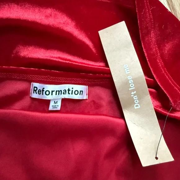 Reformation Merel Velvet Red Midi Dress Low Back - Picture 6 of 8